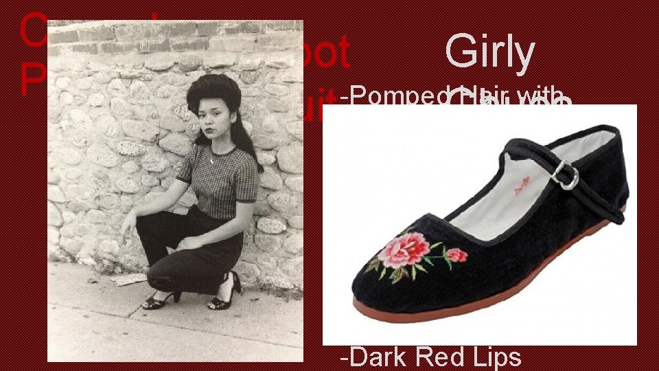 Casual Pachuco Zoot Girly -Pomped Hair with Suit-Hoops Chuca Flower -Blouse either Peasant Top,