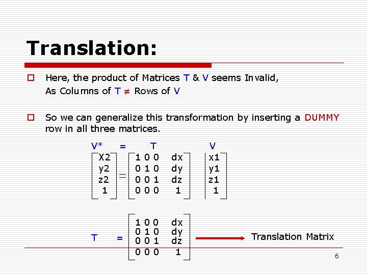 Translation: o Here, the product of Matrices T & V seems Invalid, As Columns