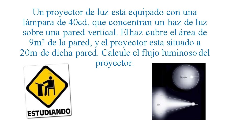 Un proyector de luz está equipado con una lámpara de 40 cd, que concentran