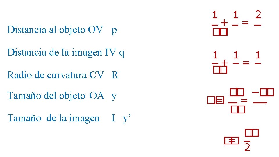 1 Distancia al objeto OV p Distancia de la imagen IV q Radio de