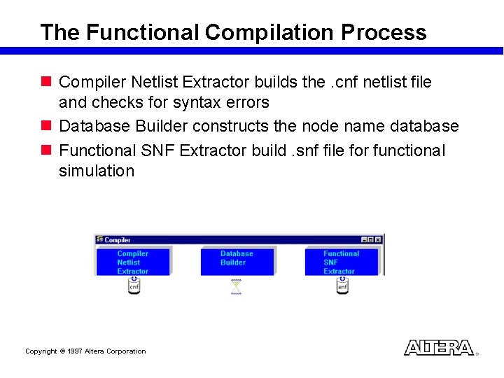 The Functional Compilation Process n Compiler Netlist Extractor builds the. cnf netlist file and
