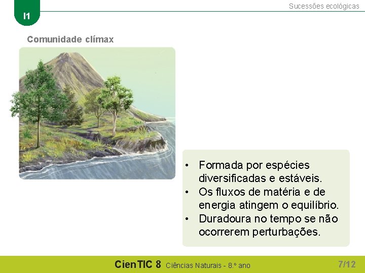 Sucessões ecológicas I 1 Comunidade clímax • Formada por espécies diversificadas e estáveis. •