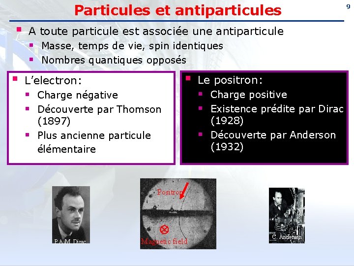 Particules et antiparticules § A toute particule est associée une antiparticule § Masse, temps
