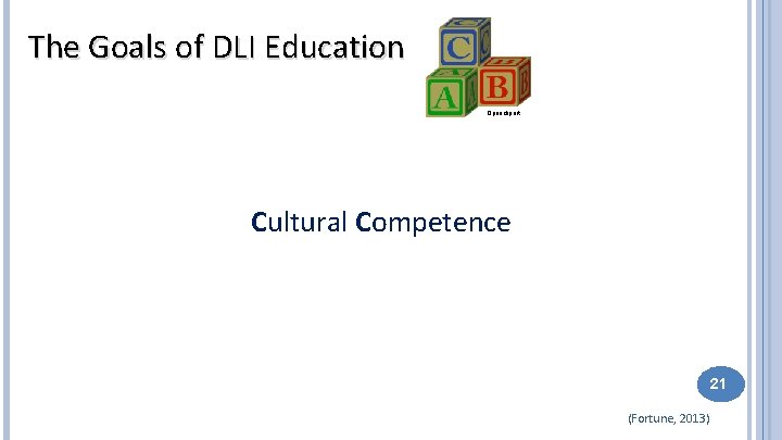 The Goals of DLI Education Openclipart Cultural Competence 21 (Fortune, 2013) 