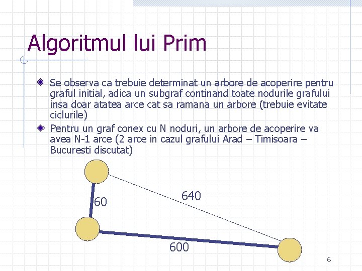 Algoritmul lui Prim Se observa ca trebuie determinat un arbore de acoperire pentru graful Algoritmul lui Prim Se observa ca trebuie determinat un arbore de acoperire pentru graful