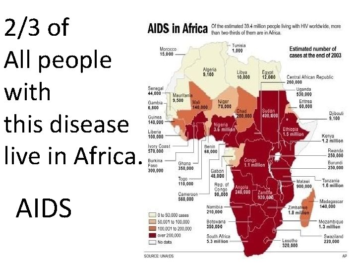 2/3 of All people with this disease live in Africa. AIDS 