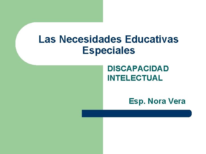 Las Necesidades Educativas Especiales DISCAPACIDAD INTELECTUAL Esp. Nora Vera 