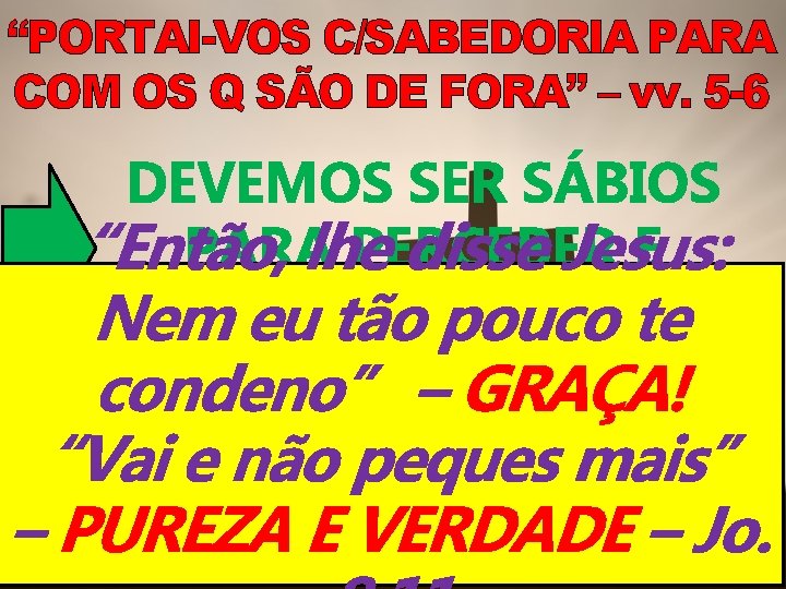 “PORTAI-VOS C/SABEDORIA PARA COM OS Q SÃO DE FORA” – vv. 5 -6 DEVEMOS