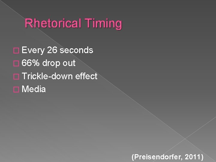 Rhetorical Timing � Every 26 seconds � 66% drop out � Trickle-down effect �