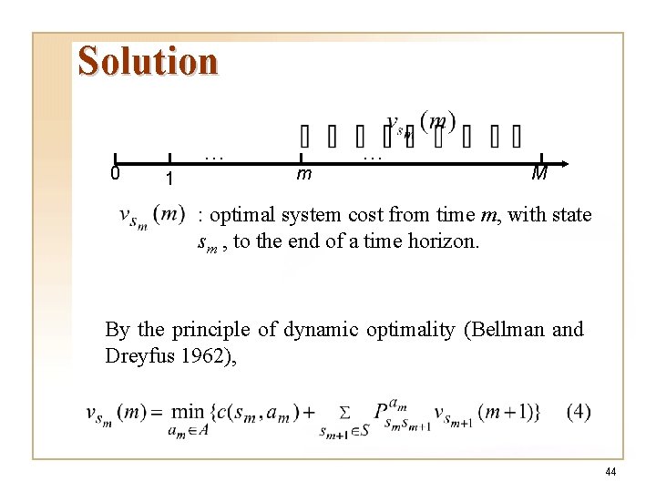 Solution 0 … 1 m … M : optimal system cost from time m, Solution 0 … 1 m … M : optimal system cost from time m,