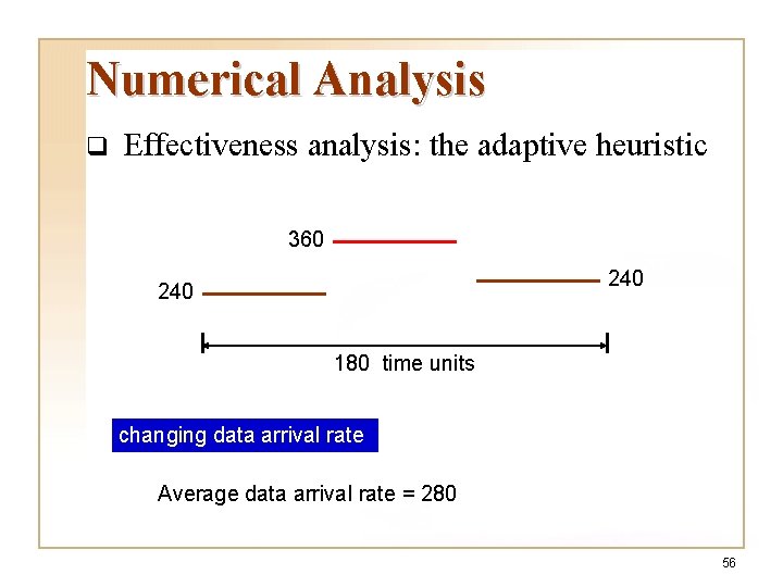 Numerical Analysis q Effectiveness analysis: the adaptive heuristic 360 240 180 time units changing Numerical Analysis q Effectiveness analysis: the adaptive heuristic 360 240 180 time units changing