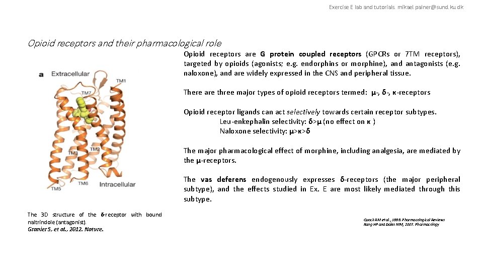 Exercise E lab and tutorials. mikael. palner@sund. ku. dk Opioid receptors and their pharmacological