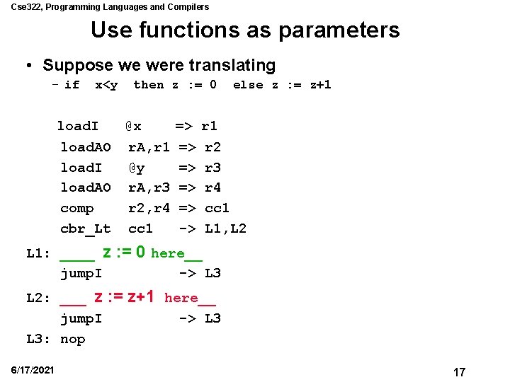 Cse 322, Programming Languages and Compilers Use functions as parameters • Suppose we were