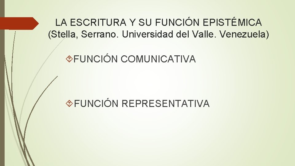 LA ESCRITURA Y SU FUNCIÓN EPISTÉMICA (Stella, Serrano. Universidad del Valle. Venezuela) FUNCIÓN COMUNICATIVA