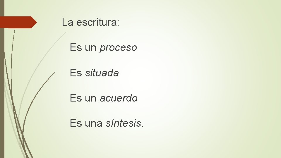 La escritura: Es un proceso Es situada Es un acuerdo Es una síntesis. 