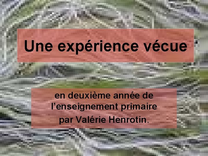 Une expérience vécue en deuxième année de l’enseignement primaire par Valérie Henrotin. 