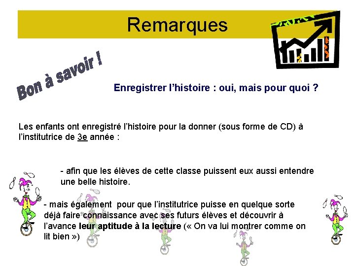 Remarques Enregistrer l’histoire : oui, mais pour quoi ? Les enfants ont enregistré l’histoire