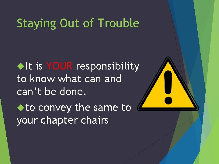 Staying Out of Trouble It is YOUR responsibility to know what can and can’t