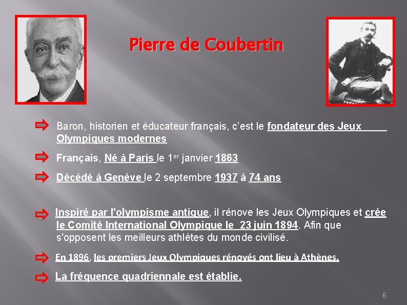 Pierre de Coubertin Baron, historien et éducateur français, c’est le fondateur des Jeux Olympiques