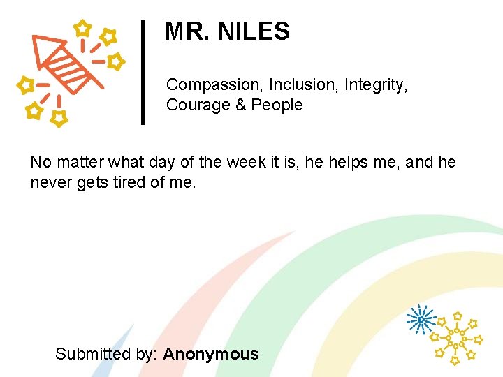 MR. NILES Compassion, Inclusion, Integrity, Courage & People No matter what day of the