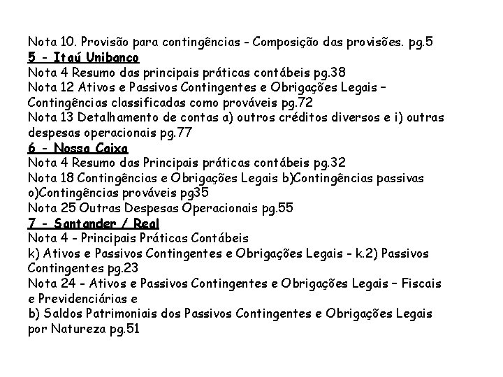 Nota 10. Provisão para contingências - Composição das provisões. pg. 5 5 - Itaú
