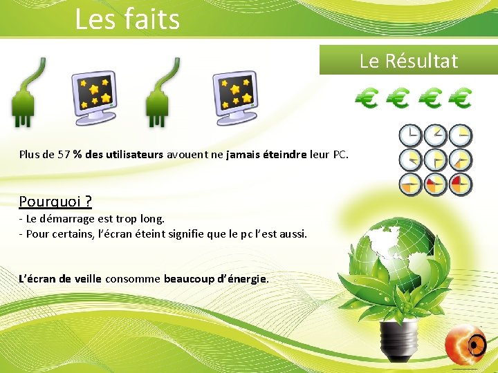 Les faits Le Résultat Plus de 57 % des utilisateurs avouent ne jamais éteindre