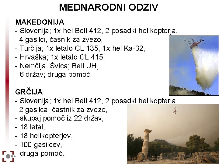 MEDNARODNI ODZIV MAKEDONIJA - Slovenija; 1 x hel Bell 412, 2 posadki helikopterja, 4