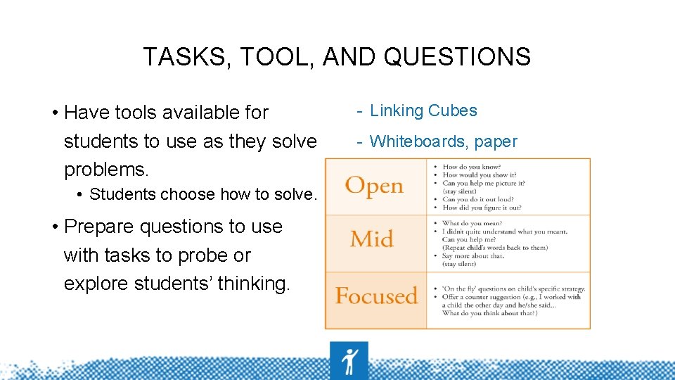 TASKS, TOOL, AND QUESTIONS • Have tools available for students to use as they