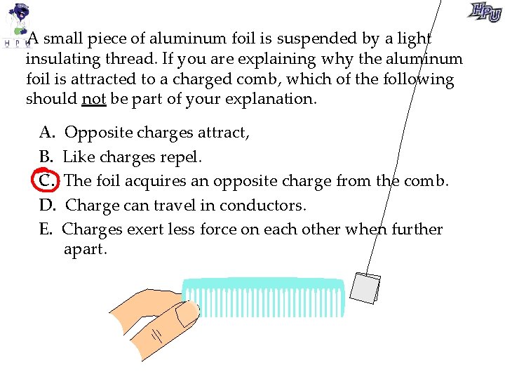 A small piece of aluminum foil is suspended by a light insulating thread. If
