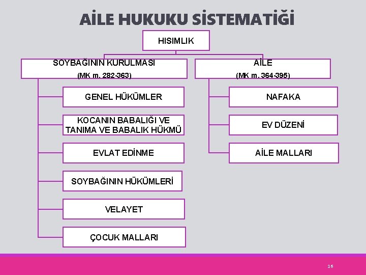 AİLE HUKUKU SİSTEMATİĞİ HISIMLIK SOYBAĞININ KURULMASI AİLE (MK m. 282 -363) (MK m. 364