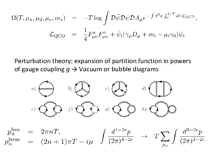 Perturbation theory: expansion of partition function in powers of gauge coupling g → Vacuum