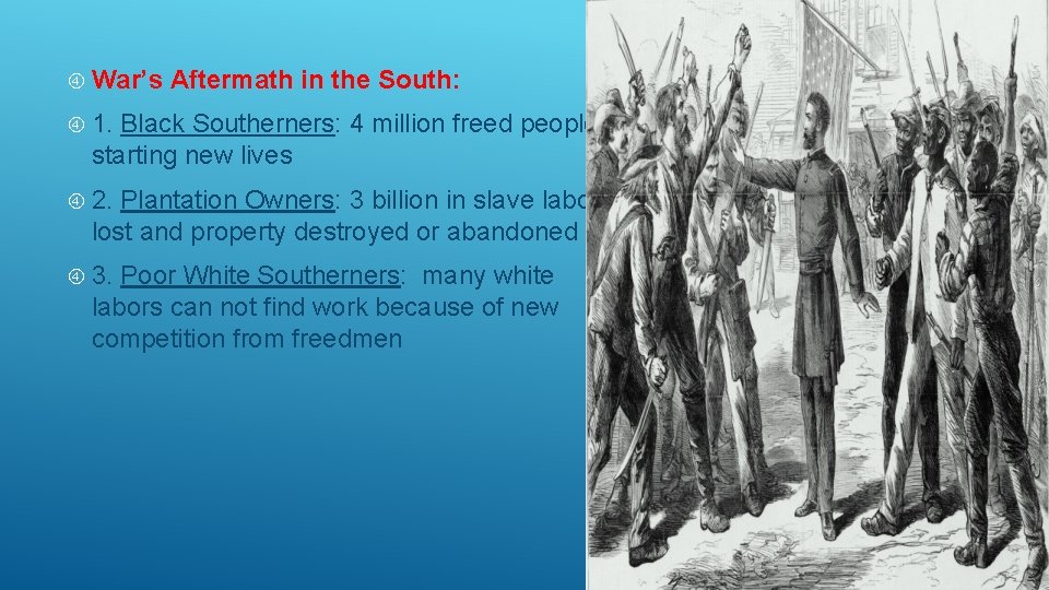  War’s Aftermath in the South: 1. Black Southerners: 4 million freed people starting