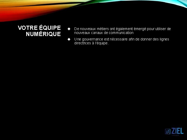 VOTRE ÉQUIPE NUMÉRIQUE De nouveaux métiers ont également émergé pour utiliser de nouveaux canaux