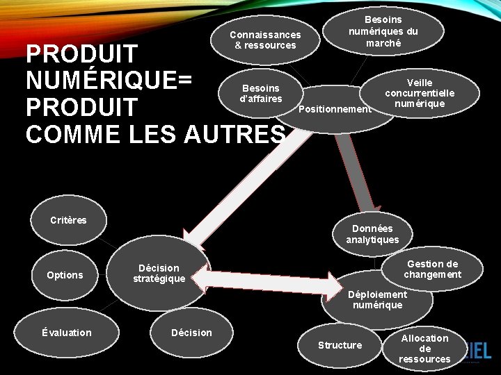 Connaissances & ressources PRODUIT NUMÉRIQUE= PRODUIT COMME LES AUTRES Besoins d’affaires Critères Options Besoins