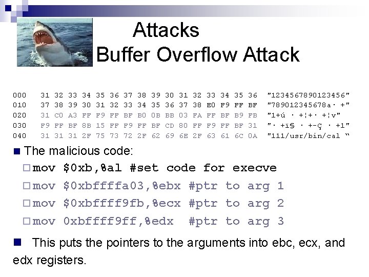 Attacks Buffer Overflow Attack 000 010 020 030 040 n 31 37 31 F