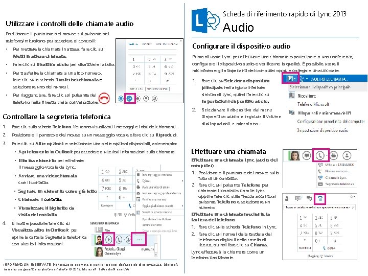 Scheda di riferimento rapido di Lync 2013 Utilizzare i controlli delle chiamate audio Posizionare