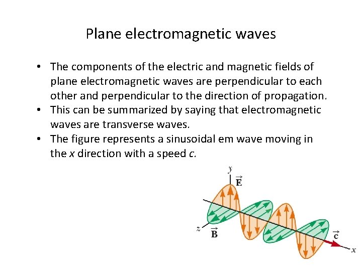 Plane electromagnetic waves • The components of the electric and magnetic fields of plane