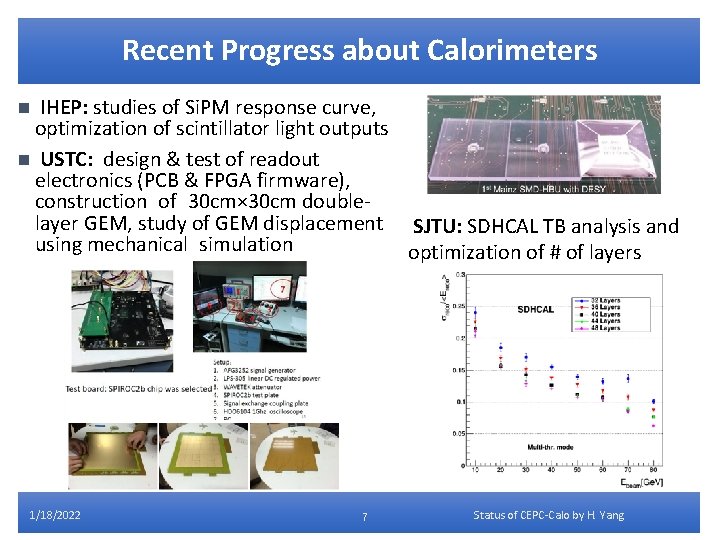Recent Progress about Calorimeters IHEP: studies of Si. PM response curve, optimization of scintillator