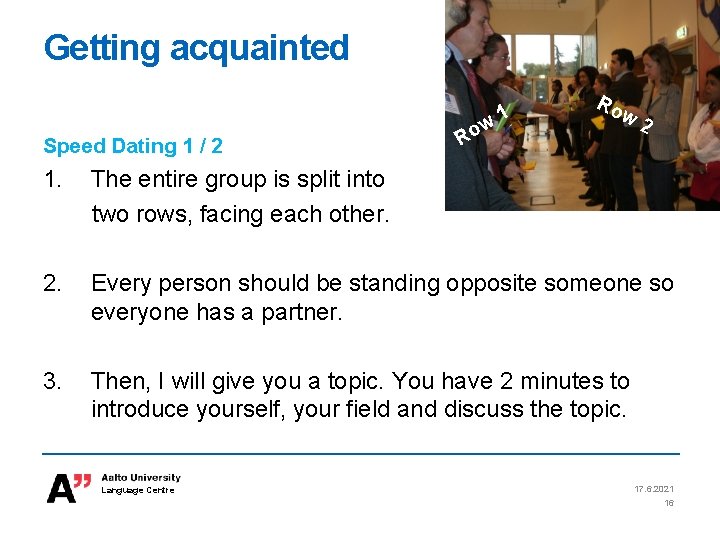 Getting acquainted Speed Dating 1 / 2 w Ro 1 Ro w 2 1. Getting acquainted Speed Dating 1 / 2 w Ro 1 Ro w 2 1.
