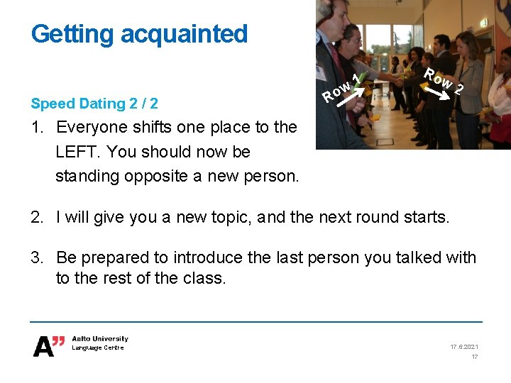 Getting acquainted Speed Dating 2 / 2 w Ro 1 Ro w 2 1. Getting acquainted Speed Dating 2 / 2 w Ro 1 Ro w 2 1.