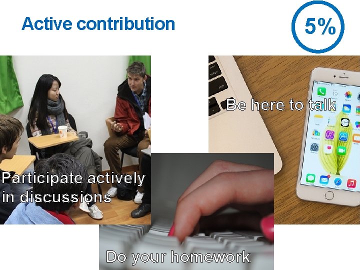 Active contribution 5% Be here to talk Participate actively in discussions Language Centre Do Active contribution 5% Be here to talk Participate actively in discussions Language Centre Do