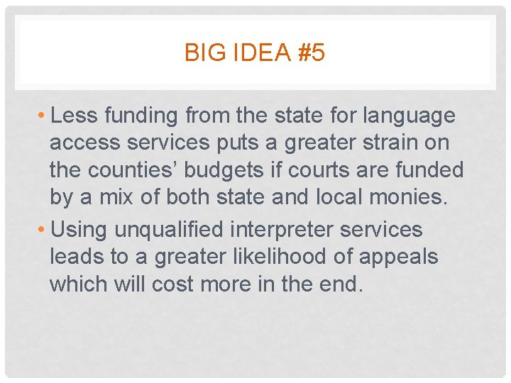 BIG IDEA #5 • Less funding from the state for language access services puts