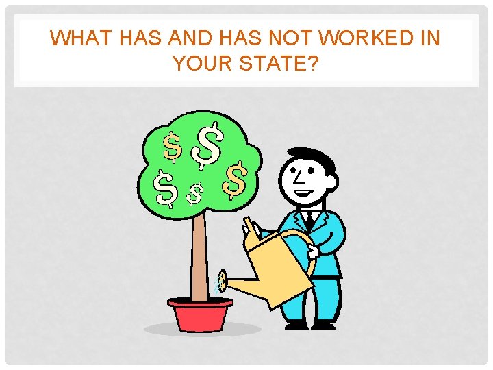 WHAT HAS AND HAS NOT WORKED IN YOUR STATE? 