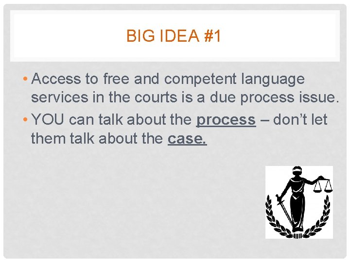 BIG IDEA #1 • Access to free and competent language services in the courts