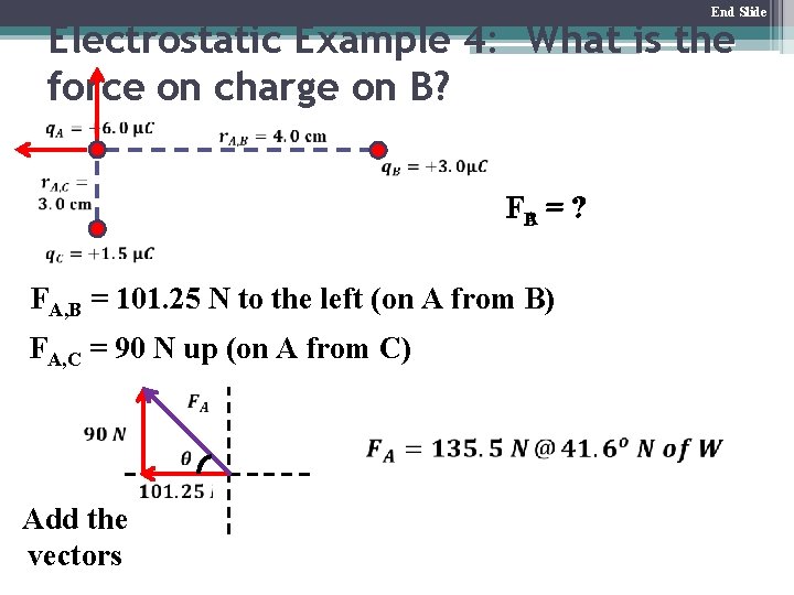End Slide Electrostatic Example 4: What is the force on charge on B? FBA