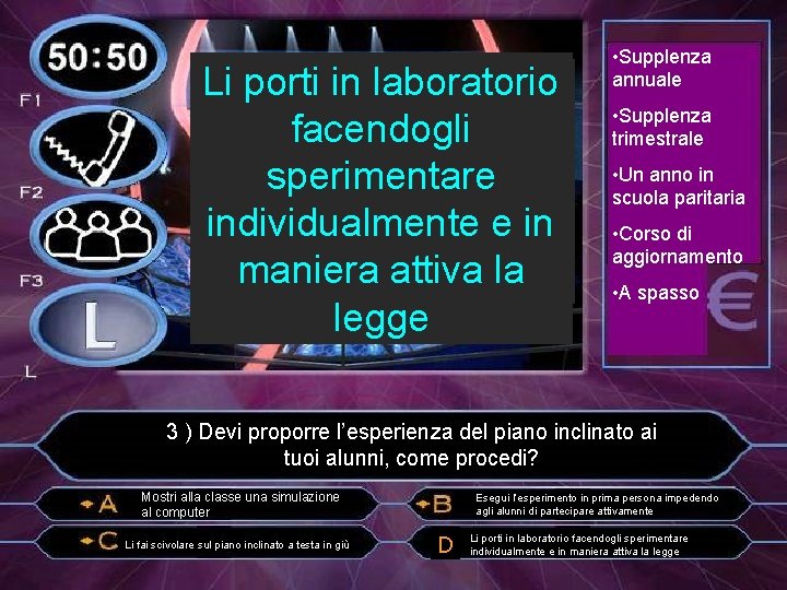 Li porti l’esperimento in laboratorio Esegui Mostri alla classe facendogli in prima persona Li