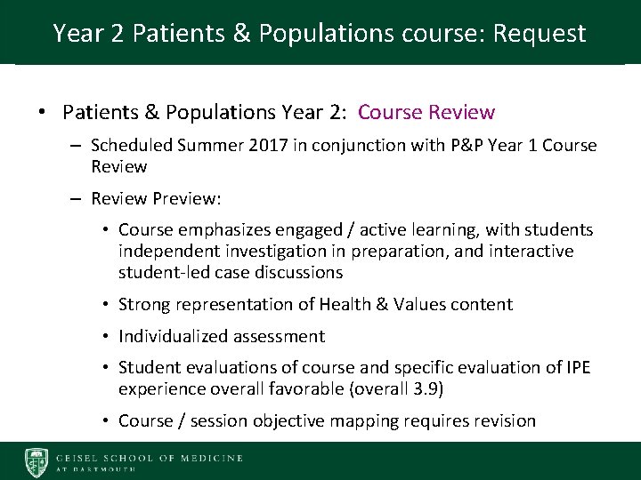 Year 2 Patients & Populations course: Request • Patients & Populations Year 2: Course