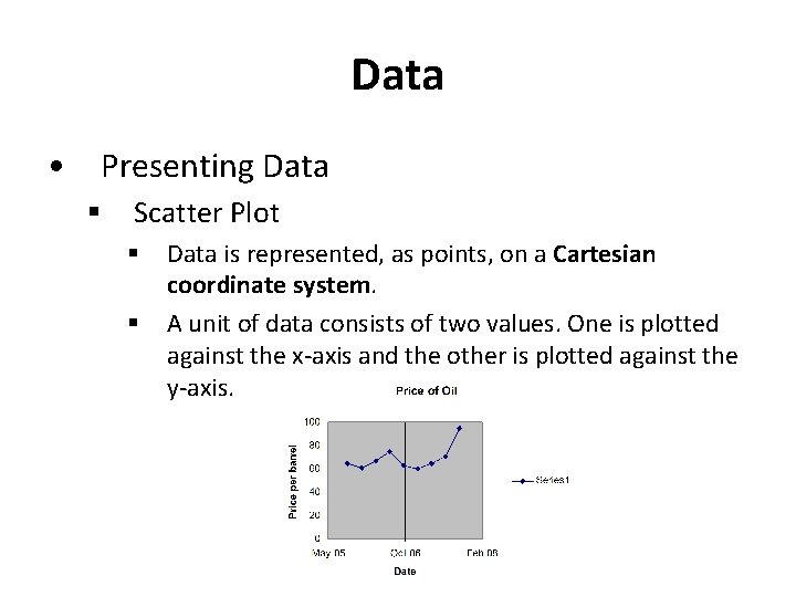 Data • Presenting Data § Scatter Plot § § Data is represented, as points,